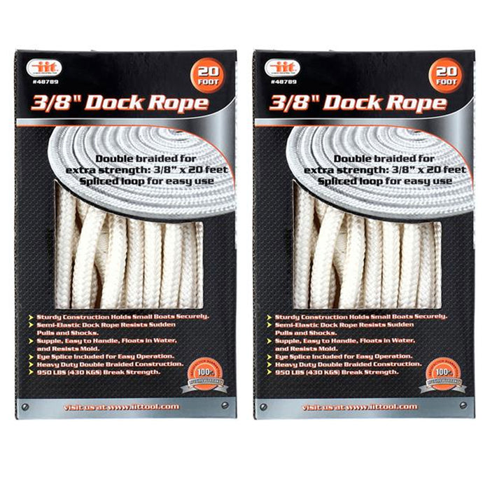2 Pc White 3/8" 20 Ft Dock Line Double Braided Rope Deck Boat Cord Yacht Anchor