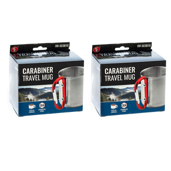 2 Pc 300ml Stainless Steel Carabiner Outdoor Camping Cup Travel Hook Double Wall