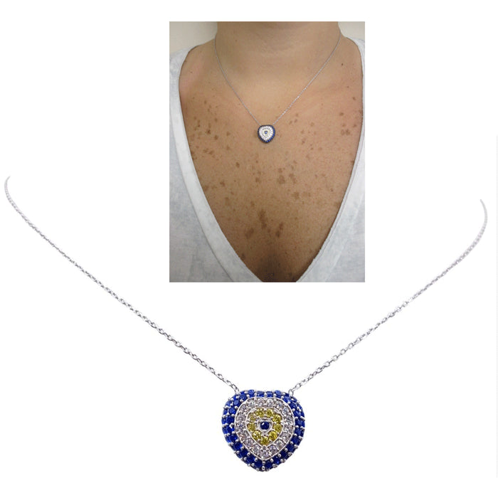 925 Sterling Silver Heart Evil Eye Necklace Dainty Charm Pendant Jewelry Women