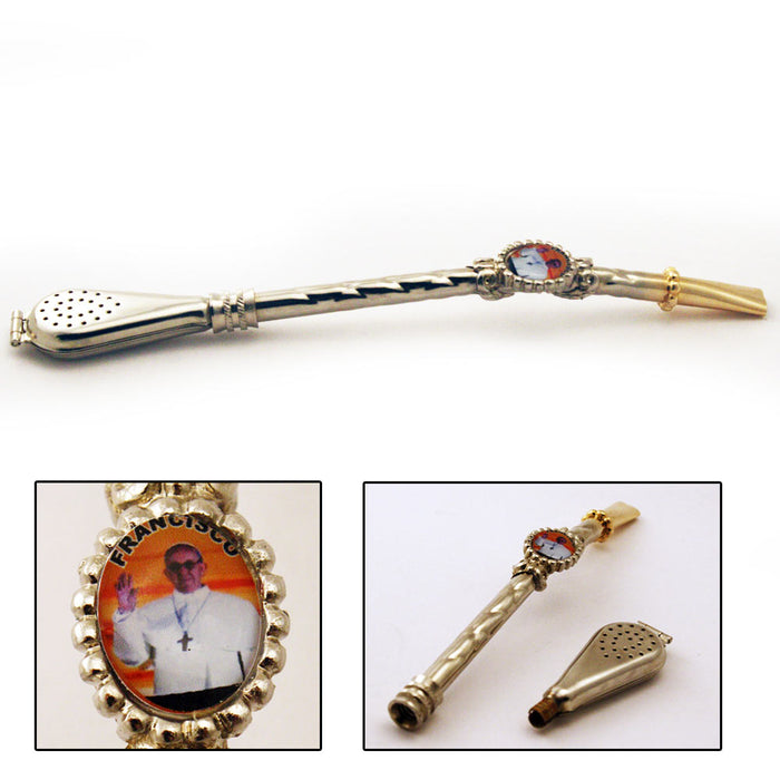 Pope Francis Stainless Steel Filtered Straw Bombilla Yerba Mate Tea Gourd Drink