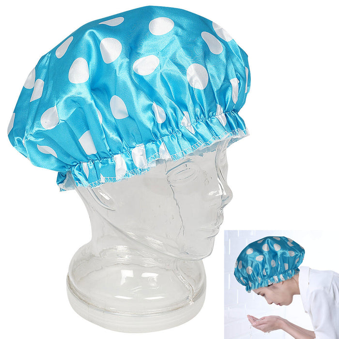 1 Polka Dot Satin Shower Cap Hat Waterproof Bathroom Vintage Water Proof Elastic