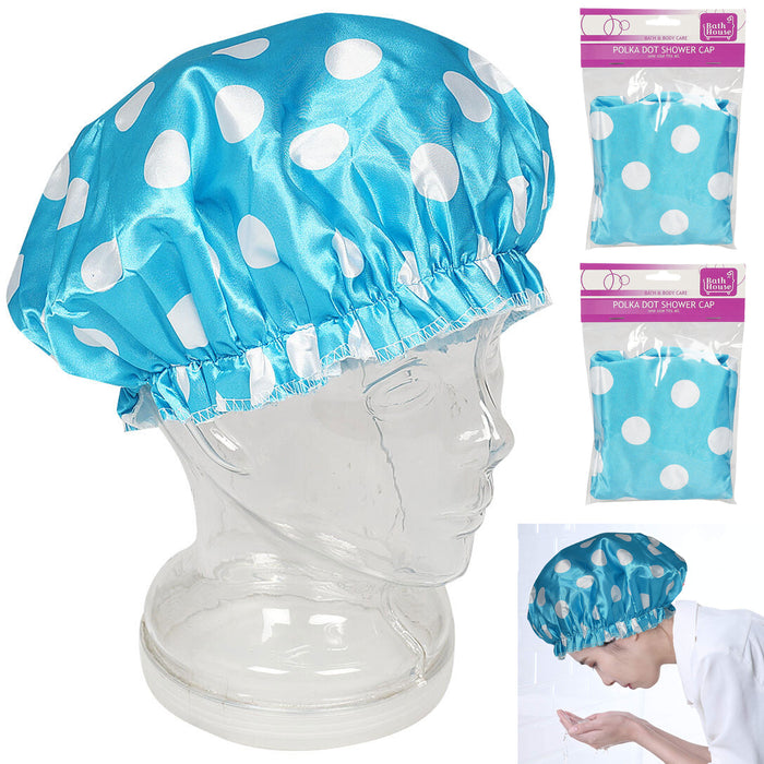 2 Pc Shower Cap Women Bath Hat Reusable Elastic Satin Cover Waterproof Bathing