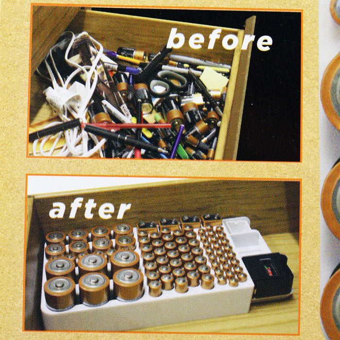 82 Battery Storage Organizer Removable Tester Storage Rack Holder AA AAA 9V !