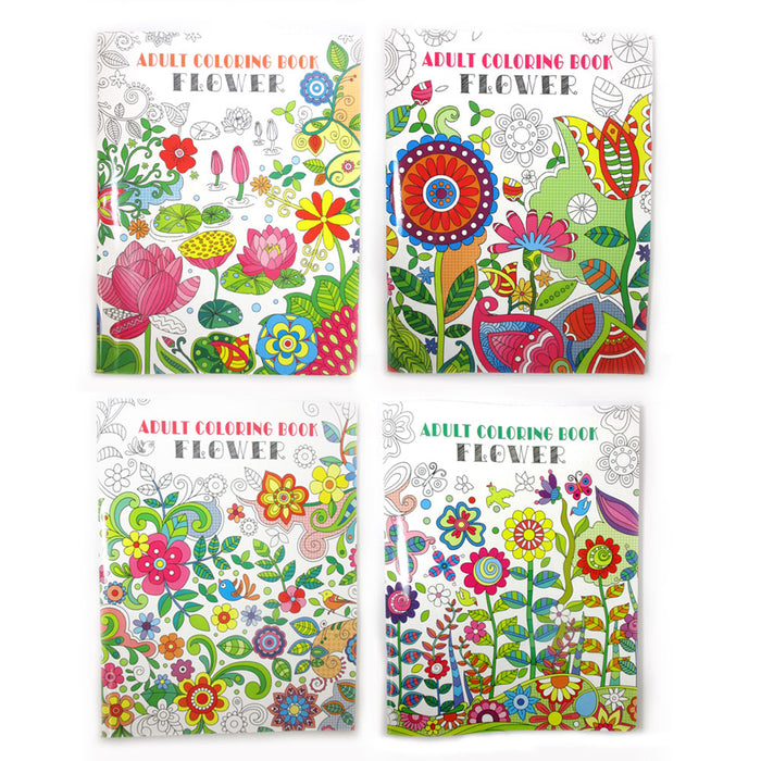 4 Pc Adult Coloring Books Creative Floral Painting Stress Relief Book Activity
