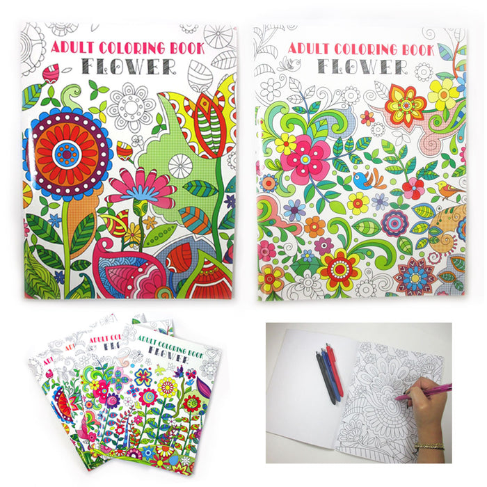 Set 2 Floral Coloring Books Adults Paperback Stress Relieving Relax Calm Mind