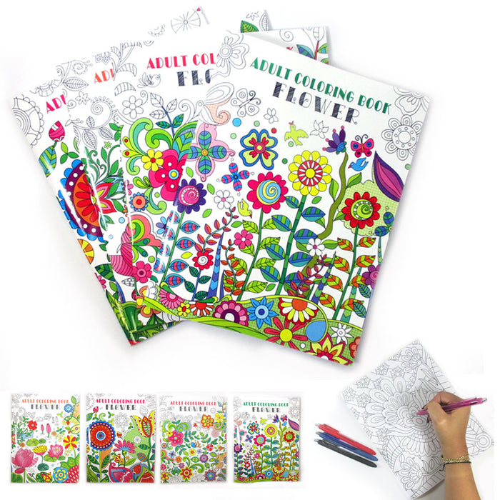 4 Pc Adult Coloring Books Creative Floral Painting Stress Relief Book Activity