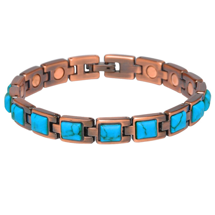 1 Bracelet Turquoise Natural Gem Solid Copper Magnetic Link Healing Energy Gift