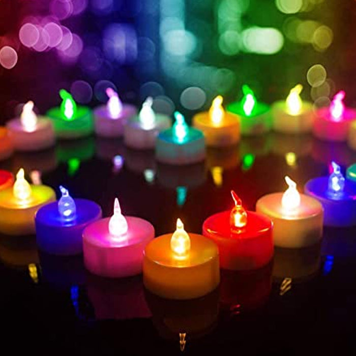 24 Pc LED Tea Lights Flameless Votive Candles Battery Operated Assorted Colors