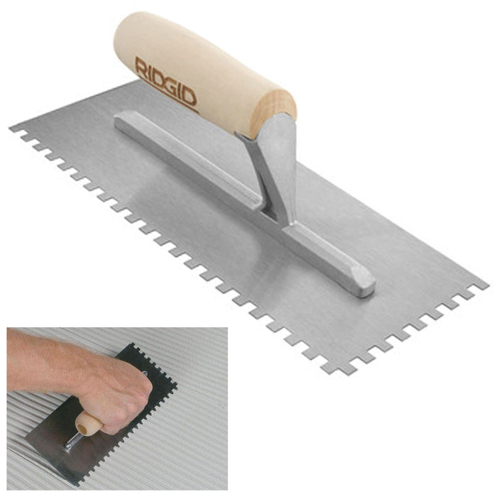 1 Tilers Floor 6.35mm Square Notch Tile Adhesive Wood Stainless Steel Trowel 11"