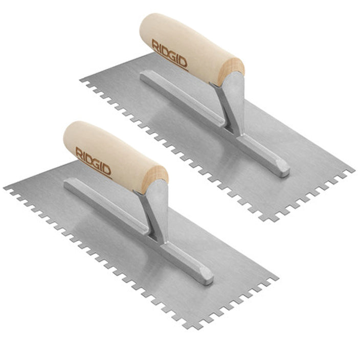 2 Stainless Steel Square Notch Tile Trowel 6.35mm Floor Tiling Wooden Handle 11"