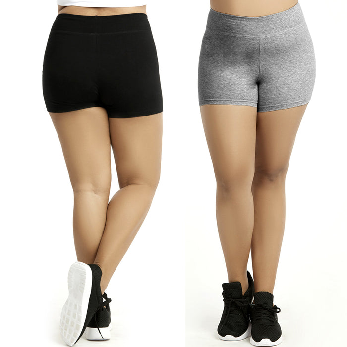 2 Womens Plus Size Cotton Legging Shorts Stretch Exercise Bike Yoga Athletic 2XL