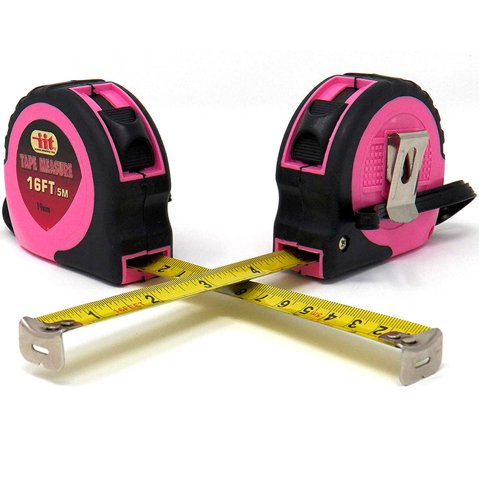 2 Pc 16' Ft Ladies Pink Retractable Power Lock Measuring Tape Measure Tool Women