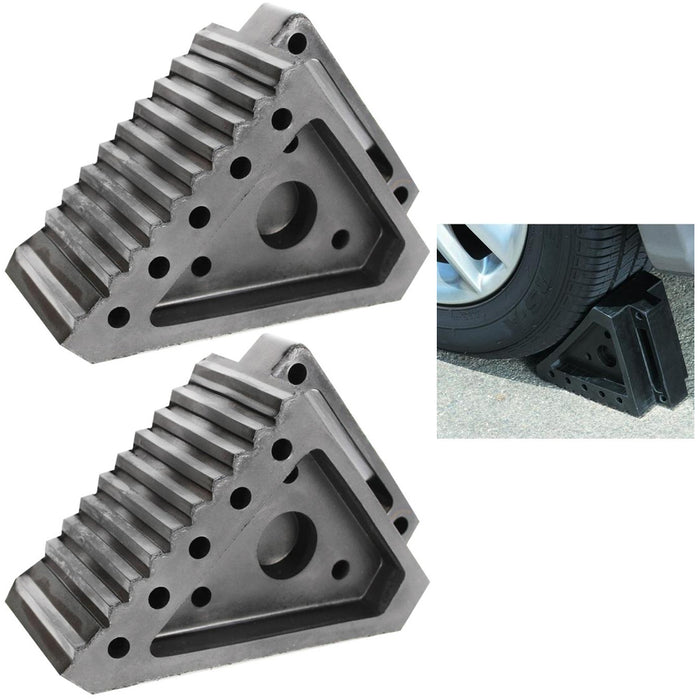 2 Pc Heavy Duty Solid Rubber Wheel Chock Handle Truck Trailer Tire Wedge Stopper
