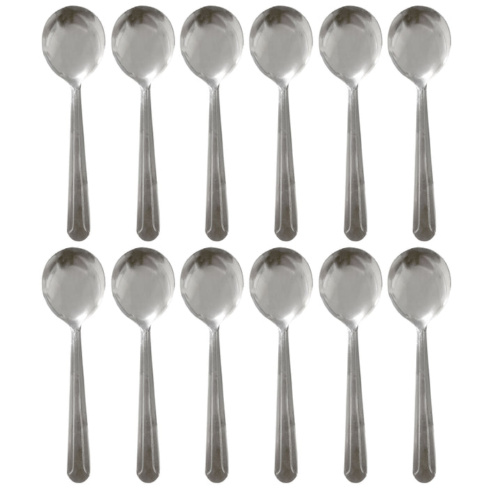 12 Stainless Steel Soup Spoons Ice Cream Round Bouillon Dominion Table Serving