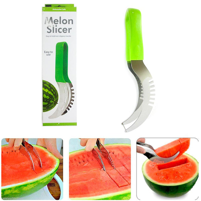 Melon Slicer Watermelon Server Splitter Knife Cutter Corer Scoop Stainless Steel