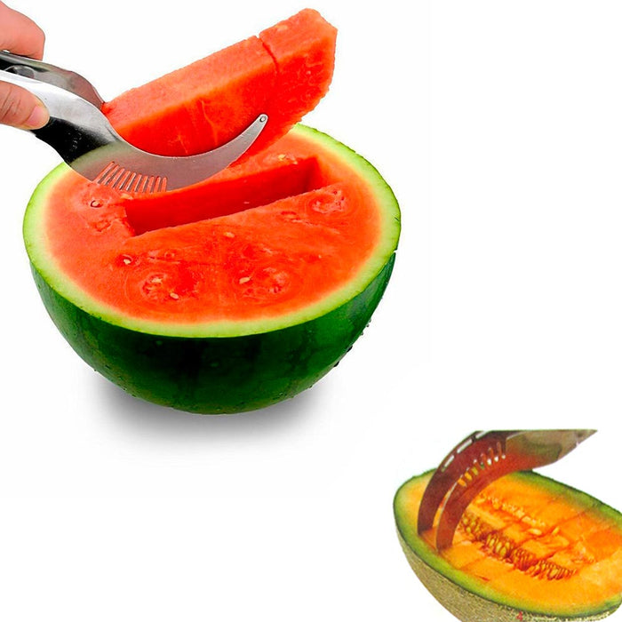 Melon Slicer Watermelon Server Splitter Knife Cutter Corer Scoop Stainless Steel