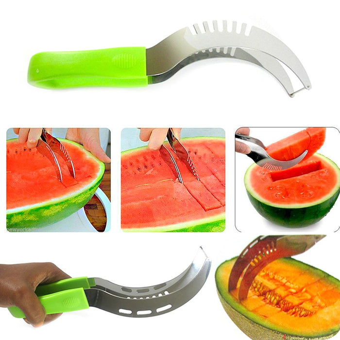 Melon Slicer Watermelon Server Splitter Knife Cutter Corer Scoop Stainless Steel