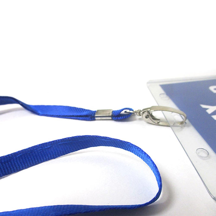 2 Pc ID Name Badge Card Holder Vinyl Clear Case Blue Lanyard Horizontal License
