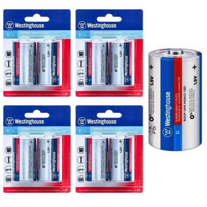 8 Pc Long Lasting Super Heavy Duty Size D Batteries 1.5V Zinc Carbon Power