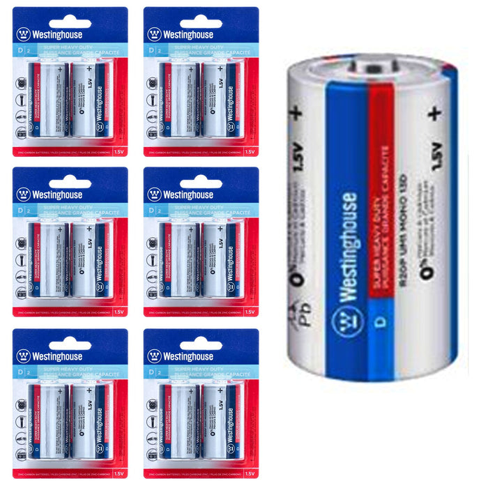 12 Pc Zinc Carbon Size D Batteries Super Heavy Duty 1.5V Long Power Lasting
