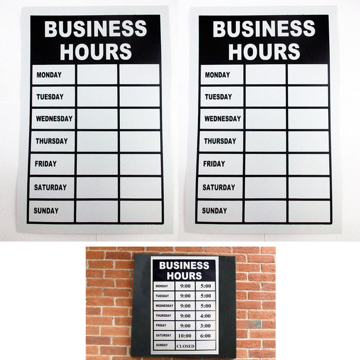 2 Business Hours Sign Monday Thru Friday Store Office Window Shop Write In Times