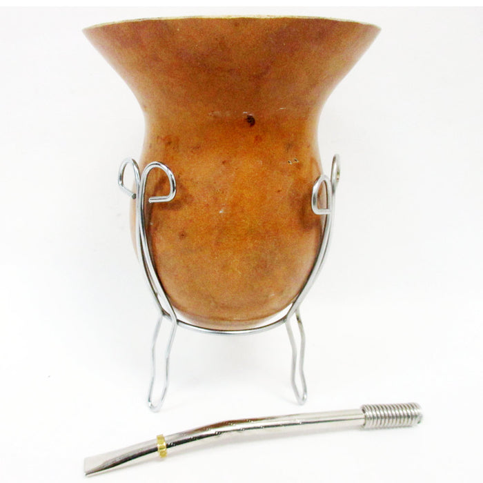 Argentina Mate Gourd Yerba Tea Cup With Metal Straw Bombilla Set Handmade 4853 !