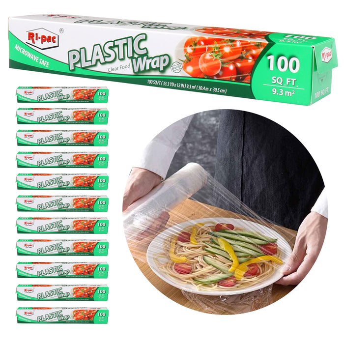 12 Plastic Cling Wrap Clear Stretch Film Food Microwave Safe BPA Free 1200 SQ FT