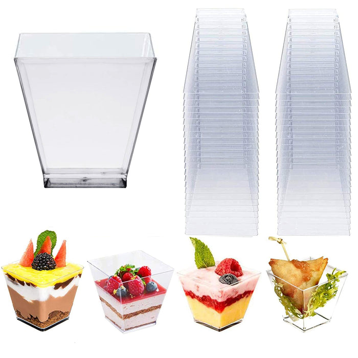 80 Clear Square Dessert Cups Mini 2 Oz Shot Glasses Hard Plastic Catering Party