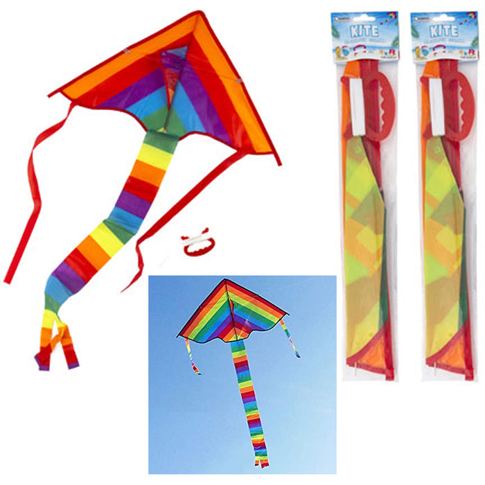2 Kites Sky Rainbow Colors Delta Shape Flying Toy Kids Adult Parade Festival Fun