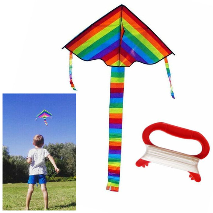 2 Kites Sky Rainbow Colors Delta Shape Flying Toy Kids Adult Parade Festival Fun