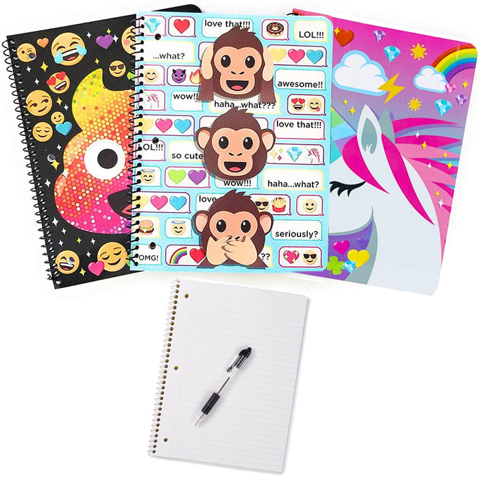 12 X Notebooks Unicorn Monkey Emoji Poop Stationery 70 Wide Ruled Sheets School