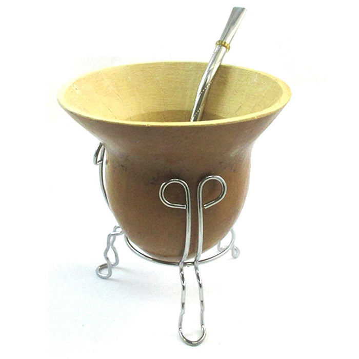 Argentina Mate Gourd Yerba Tea Cup With Metal Straw Bombilla Set Handmade 4853 !