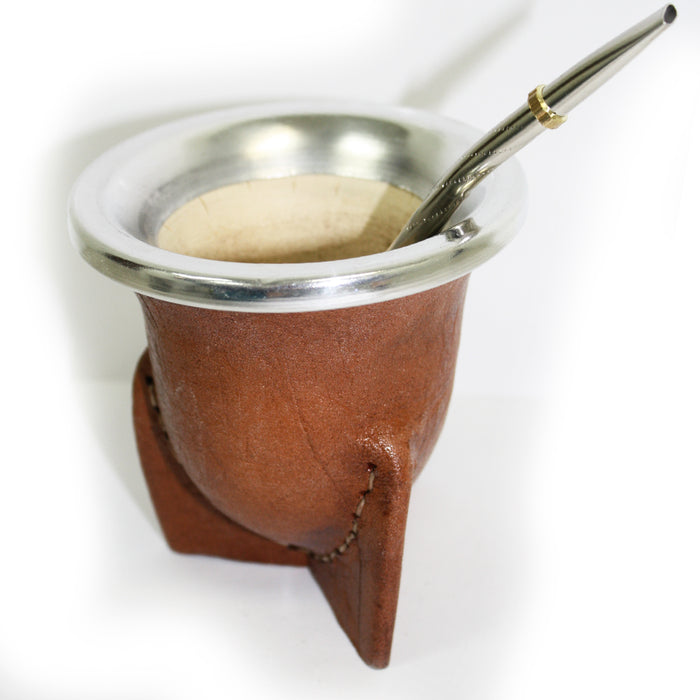 ARGENTINA MATE GOURD CUP YERBA TEA WITH STRAW BOMBILLA HANDMADE HERBAL KIT 6147