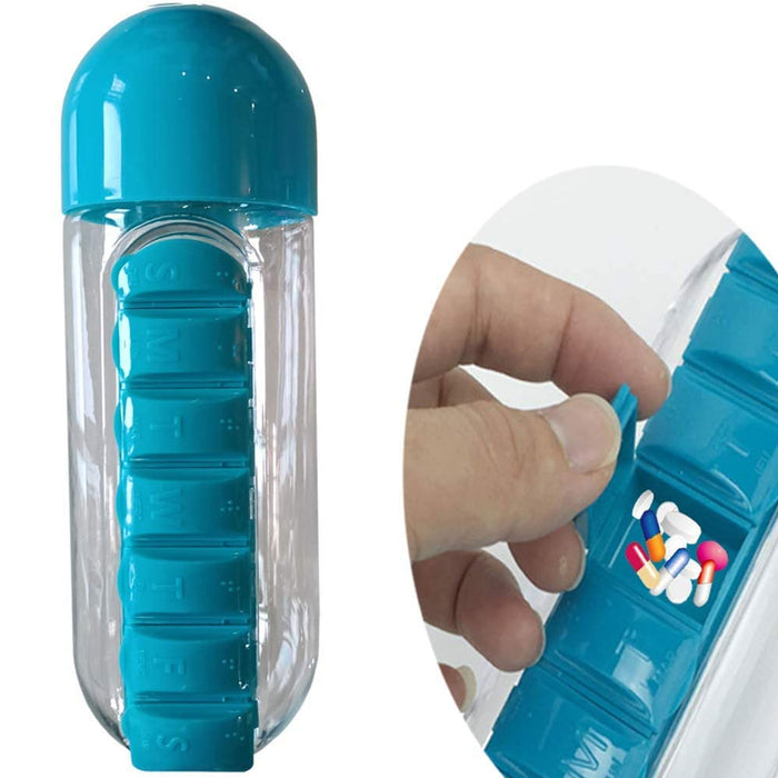 1 Sport Water Bottle Built-in 7 Day Daily Pill Box Medicine Organizer Case 720ml