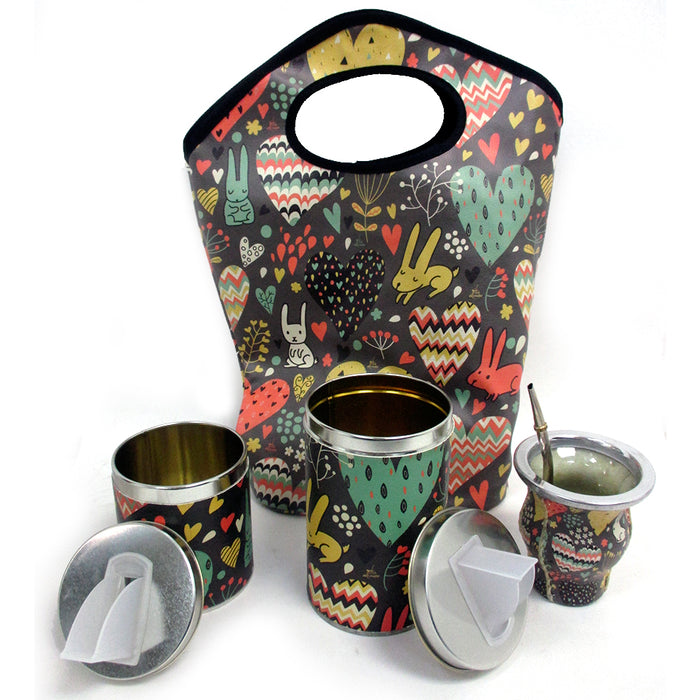 Argentina Yerba Mate Gourd Kit Cup Straw Bombilla Bag Herb Container Drink 6178