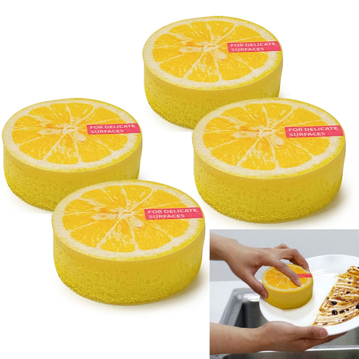 4 Kitchen Cleaning Sponge Lemon Fruit Design Scrubber Scrub Scour Wash Dish Pads