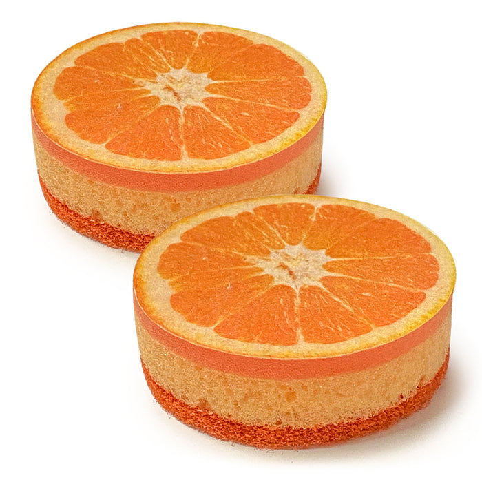 2 Orange Fruit Design Sponge Scrubber Scrub Scourer Wash Clean Kitchen Dish Pads