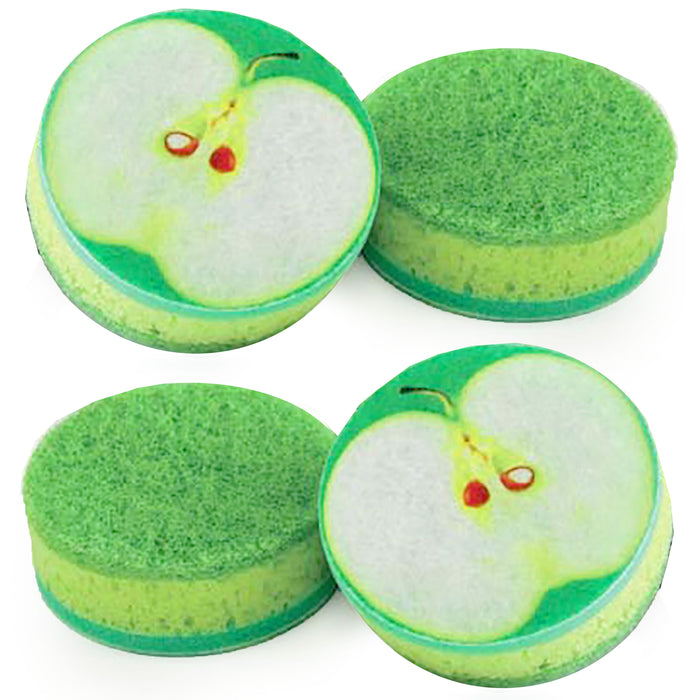 4 Kitchen Dish Sponge Fruit Design Green Apple Scrubber Scourer Wash Clean Pads