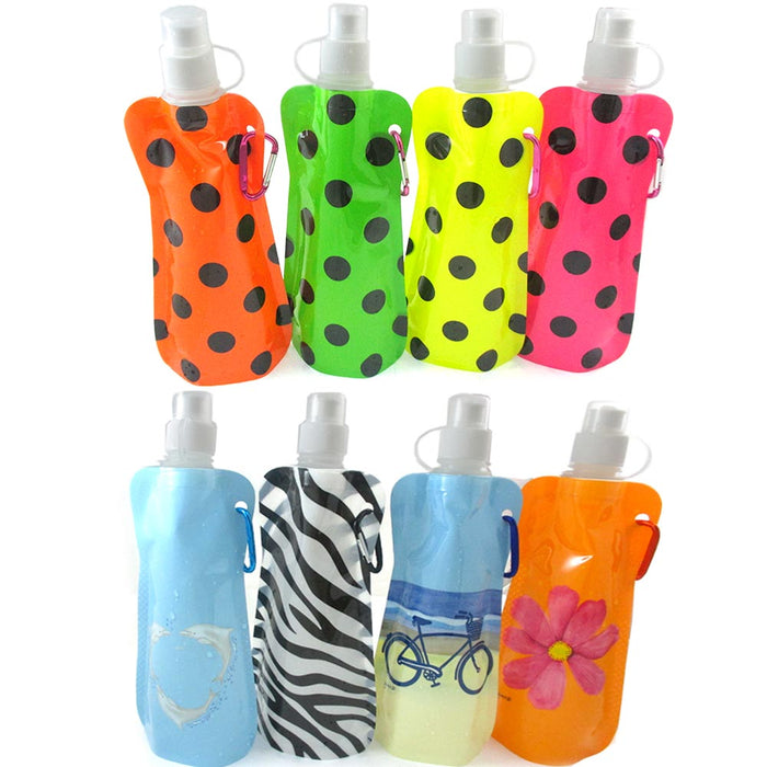 1 Folding Water Bottle Collapsible Foldable Carabiner Reusable Camping BPA Free