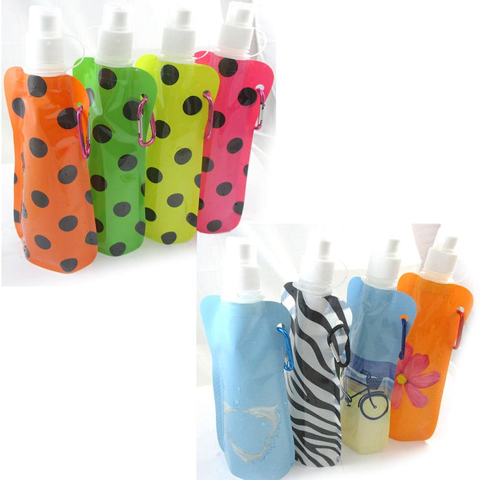 4 PC Flexible Collapsible Foldable Reusable Water Bottles Bag Camp Gym BPA Free