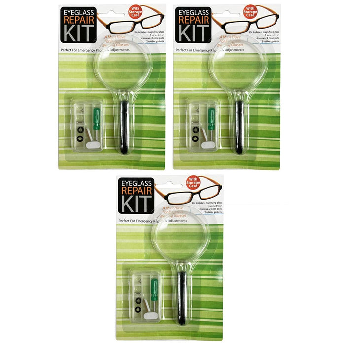 3 Eyeglass Repair Kit Screwdriver Screw Nut Nose Pad Magnifying Sunglasses Tool