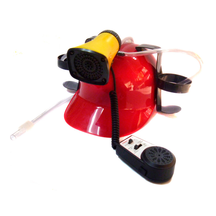 Beer Soda Guzzler Helmet Drinking Hat Mic Siren 7 Sounds Red Party Novelty Gift