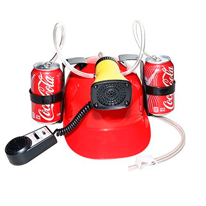 Beer Soda Guzzler Helmet Drinking Hat Mic Siren 7 Sounds Red Party Novelty Gift