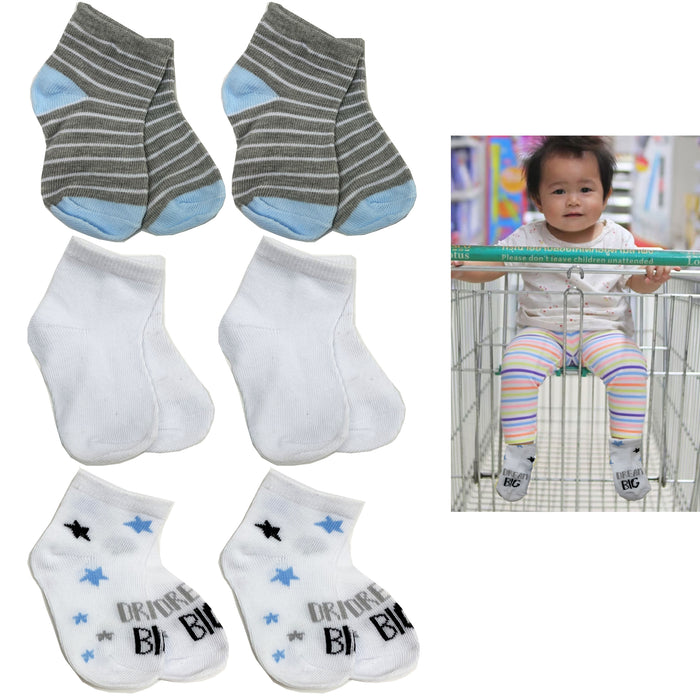 6 Pairs Children's Assorted Baby Boy Socks Infant Soft Cotton Blend Crew 3-9mo
