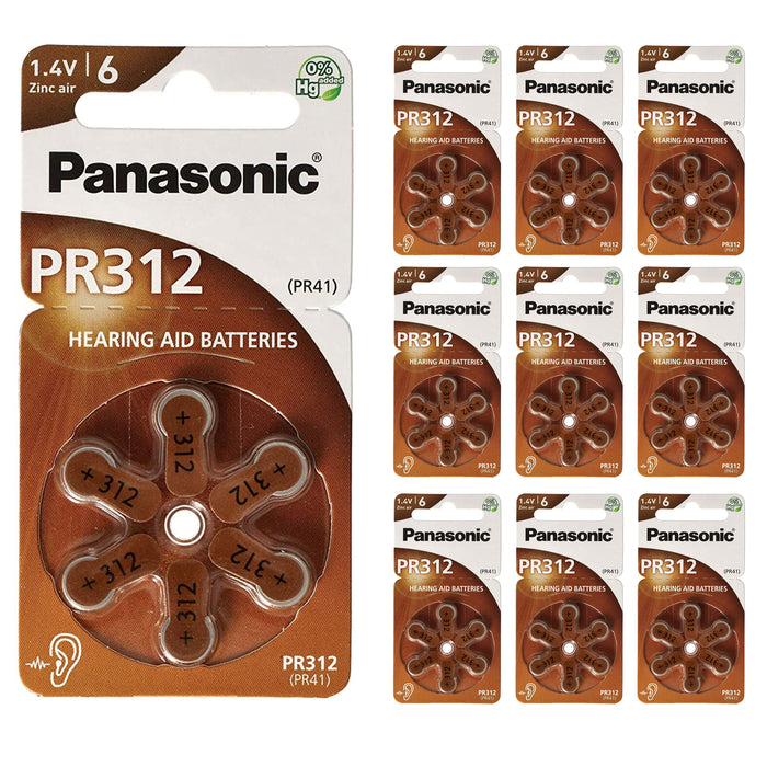60 Pc Panasonic Hearing Aid Batteries Zinc Air Type PR 312 Cell Battery 1.4V