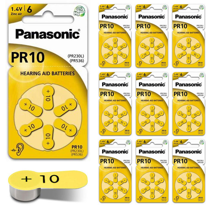 60 Pc Panasonic Size PR 10 Hearing Aid Batteries Battery Cell Type Zinc Air 1.4V