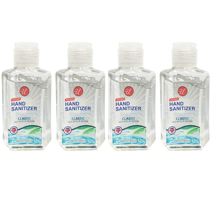 4 Hand Sanitizer Gel Vitamin E Travel Size Bottle Kills 99.9% Bacteria Germs 2oz