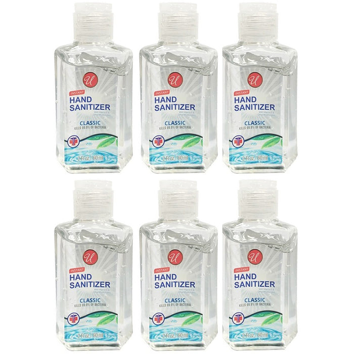 6 Hand Sanitizers Gel Travel Size Alcohol Antibacterial Kills 99.9% Bacteria 2oz