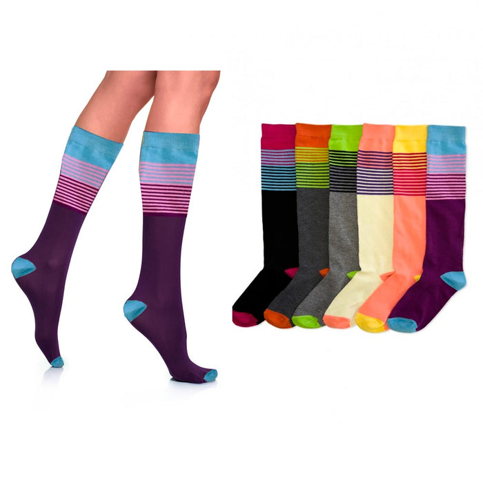 New Womens Knee High Socks Thick Uniform Stripes Dance Ladies Girls School 9-11