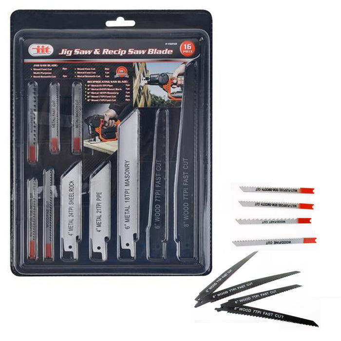 Set of 16 Reciprocating Saw Blades Jig Recip Wood Metal Steel Plastics Drywall !